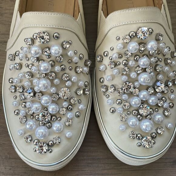 Stuart Weitzman Womens Pearl Crystal Slip-On Leather Platform Sneakers Sz 6.5 - Picture 2 of 11